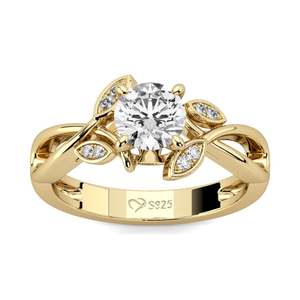 Jeulia Vintage Blattdesign Labor-Gezüchteter Diamantring in Rhodium-Plattiertem Sterling Silber - Product Image 1