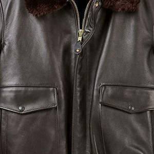 Veste pour homme en peau de mouton de haute qualité, veste de pilote de vol bombardier marron, cuir véritable, col en peau de mouton amovible, élégante - Product Image 4