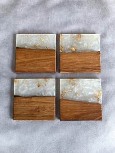 Dessous de verre en résine et en bois, tapis de table décoratifs pour tasses chaudes et froides, sous-verres en pierre faits à la main très brillants - Product Image 5