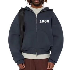 Personnalisé unisexe poids lourd coton goutte épaule vintage lavé hommes 500 Gsm boxy zip up sweat à capuche recadrée boxy double sweat à capuche zippé - Product Image 4