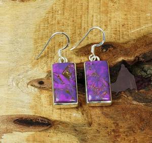 Boucles d'oreilles en argent sterling turquoise cuivre violet, boucles d'oreilles à fermoir rectangulaires en pierres précieuses, bijoux faits à la main - Product Image 3