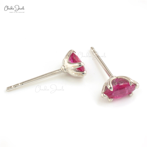 Classic 925 Sterling Silver Marquise Cut Natural Ruby <b>Earring</b> 6x3mm Studs Push <b>Back</b> Closure Featuring Gemstone Pearl Best Price - Product Image 4