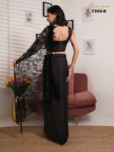 Magnifique satin avec broderie Saree Femme Fabricant de mode et fournisseur de l'Inde au taux le plus bas - Product Image 2