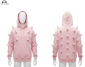 Sweat à capuche en polaire respirant à séchage rapide, écologique, avec logo personnalisé, design cornes, teinture unie, polyester/coton, pour homme - Product Image 3