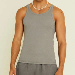 2024 <b>Summer</b> Breathable Knitted Cotton Bamboo Muscle Fit Men's Workout Tank <b>Tops</b> Bodybuilding <b>Sleeveless</b> Gym Shirt - Product Image 4
