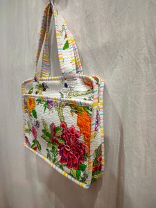 Modern White Floral Quilted Lightweight Business Vintage Laptop Bag Handmade Cotton Block Print Indian Style Versatile Stylish - Product Image 2