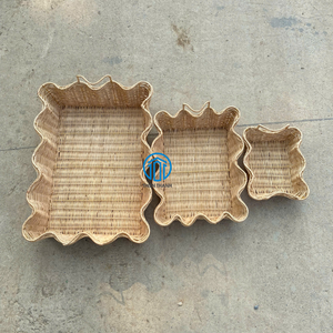 ชุดถาดหวายลายหยัก 3 ใบ รุ่นฮ็อต 2025 ถาดหวายธรรมชาติ สำหรับตกแต่ง ใส่ชา กาแฟ - Product Image 1