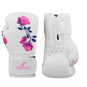 ถุงมือชกมวย SONISPO สีขาวพิมพ์ลายกุหลาบสีชมพู วัสดุ PU ปิดด้วยเวลโคร ถุงมือฝึกซ้อมสำหรับผู้ใหญ่ ทุกเพศ - Product Image 3