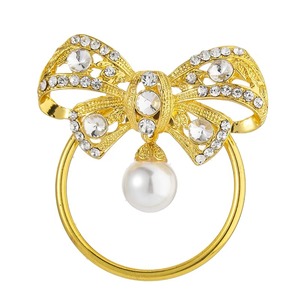 Servilletero de lazo dorado decorativo con cristales brillantes para mesa de lujo, eventos de boda, acento de comedor de Hotel - Product Image 1