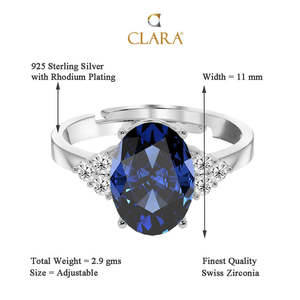 Anillo de Plata de Ley con Circonita Suiza Azul Real de Corte Ovalado y Baño de Rodio - CLARA 925 - Product Image 5