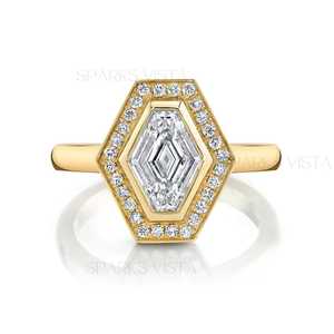 Anillo de grupo de compromiso de circón con corte de rombo cruzado creado en laboratorio certificado GIA de oro de 14K/18K de lujo de la mejor calidad diseño único fino - Product Image 5