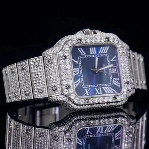 Haute qualité élégant cadran bleu automatique VVS Moissanite diamant montre chiffre romain visage carré entièrement glacé largeur de bande 20mm - Product Image 2