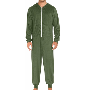 Pyjama une pièce respirant en polaire brodé pour homme, couleur rouge, combinaison à capuche, vêtements de nuit d'intérieur - Product Image 3