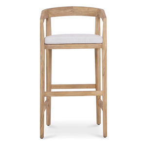 Silla de Bar Vento hecha de marco de madera maciza de teca y cojín impermeable con color natural para uso en bares de interior y exterior. - Product Image 2