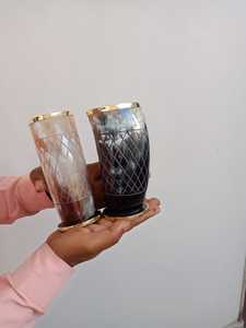 Custom Made with Geometric Designed Engraving Drinking Horn Glasses Ideal for Mead Stores and Wine Stores for Resale - Product Image 3