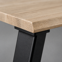 Table à manger moderne en bois clair, plateau rectangulaire en MDF, pieds en métal noir, style nordique, pour la maison, la cuisine, le restaurant, 6 places