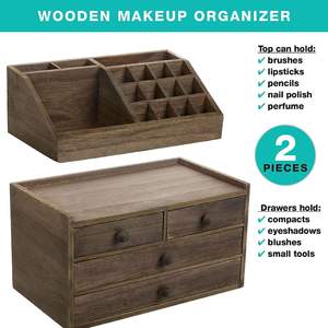 Organizador de maquillaje de madera de 2 piezas-9,5x5,5x8 pulgadas-4 cajones; 16 compartimentos - Product Image 2