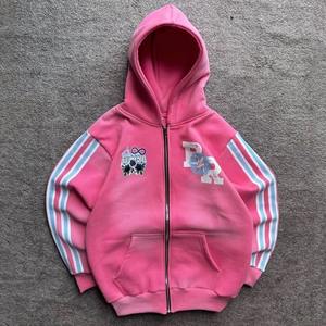 Unisex Custom Distressed <b>Zip</b> <b>Vintage</b> Washed Boxy Cropped Oversized <b>Hoodies</b> Heavy Cotton Graphic Embroidered Print Drop Shoulder - Product Image 2