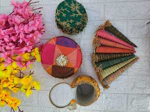 Combo de Cajas de Phulkari Hechas a Mano para Bodas, Cajas Vacías en Forma de Cono Dholki Matki para Joyería, Bolsas para Frutos Secos, Recuerdos para Haldi, Sangeet y Mehandi - Product Image 3
