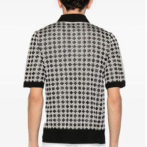 Alta calidad 100% algodón hombres verano para Polo manga corta tejido bordado Diseño negro acanalado puños dobladillo frontal - Product Image 4