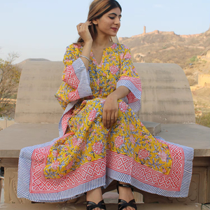 Kaftan en coton pour femmes, imprimé à la main, fabrication OEM, vente en gros directe d'usine, taille et étiquette personnalisées - Product Image 1