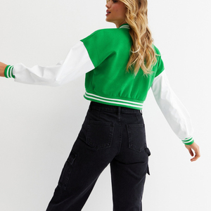 OEM/ODM Women's Long <b>Sleeve</b> Letterman cropped Varsity Jacket top quality 100% cotton fleece with Chenille Embroidered Patches - Product Image 5