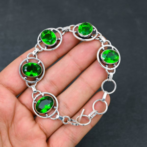 Lab Created Green <b>Peridot</b> Gemstone <b>Bracelet</b> Handmade Sterling Silver Plated Luxury Designer Jewelry 7-8 Inches Wedding Party - Product Image 5