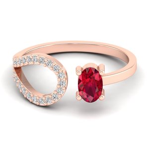 Anillo Ajustable REYES con Gema de Rubí de Corte Ovalado de 0.5 Quilates en Oro Sólido de 14K/18K, Anillo de Moissanita para Regalo de Aniversario para Ella - Product Image 1