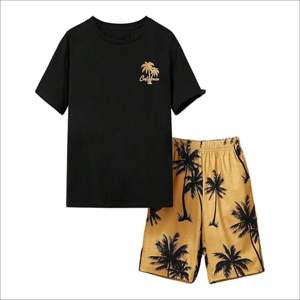 Ensemble deux pièces d'été imprimé de logo personnalisé léger pour hommes T-shirt en tissu respirant avec short assorti - Product Image 1