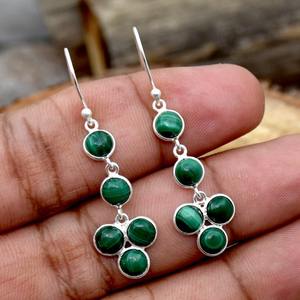 Women's Trendy Malachite 925 Solid Sterling <b>Silver</b> <b>Drop</b> <b>Earrings</b> Engagement & Wedding Gift Jearlery with Dangle Style - Product Image 3