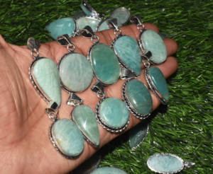 Lote al por mayor de colgantes étnicos hechos a mano con piedras preciosas de amazonita, chapados en plata de ley 925 para fiestas de aniversario de compromiso-GRV - Product Image 4