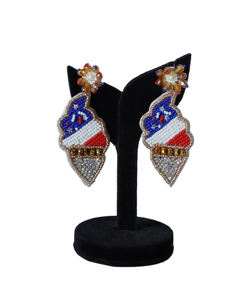 Pendientes de Cristal con Forma de Estrella, Hechos a Mano con Cuentas, Estilo Haryana, Color Rojo, Blanco y Azul Patriótico, Bordados con Cuentas, para Mujer - Product Image 3