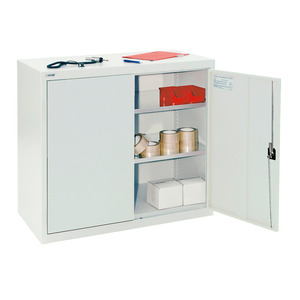 Armadio a Porte Battenti Esta, con 2 ripiani, corpo e porte in grigio chiaro, L 1000 mm, H 900 mm - Product Image 1