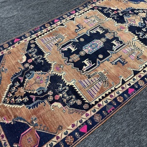 Alfombra Vintage de 5.1x9.5 pies, Alfombra Turca, Alfombra Geométrica Azul Bronce - Product Image 2