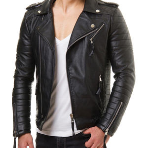 Chaqueta de cuero negra personalizable para hombre Diseño ajustado transpirable con lona Tallas grandes Cuerpo de algodón informal OEM - Product Image 1