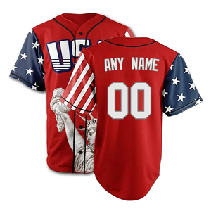 Maillot de baseball respirant anti-UV à impression intégrale USA, rouge, manches courtes, impression numérique, polyester, unisexe, 1 motif Statue de la Liberté - Product Image 5