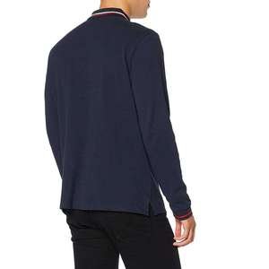 เสื้อโปโลแขนยาวของผู้ชายผ้าฝ้าย100% กำหนดเองสีดำลายทางคอคอกลมปักลำลองน้ำหนัก180กรัม - Product Image 3