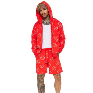 กางเกงขาสั้นซับเหงื่อของผู้ชายสีแดงแบบกำหนดเองมา2023เอวมีเชือกรูดและกระเป๋าด้านข้างพิมพ์ลายหน้าจอสีทึบสไตล์ลำลอง - Product Image 3