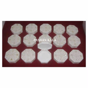 White Marble Inlay Octagonal Shape With Mother Of Pearl Jewelry <b>Boxes</b> For Gifting And Home Decoration Purpose Of Wholesaler - Product Image 1