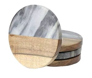 Round Marble <b>Wood</b> <b>Block</b> Coffee Mug Coasters Heat-proof Tea Cup Table Mat Custom Logo Bar Dining Tea Coffee Cup Mat Coasters - Product Image 1