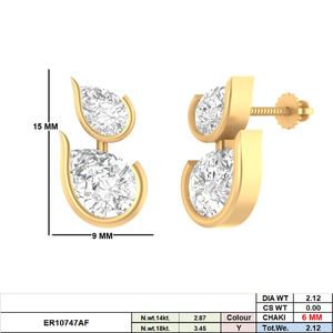 14K ทอง F VVS แล็บปลูก CVD ต่างหูเพชรโรเดียมแบบคลาสสิกตัดลูกแพร์สองชั้นเครื่องประดับที่สง่างาม - Product Image 4