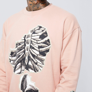 เสื้อสเวตเชิ้ตผู้ชายสีชมพูทรงโอเวอร์ไซส์ พิมพ์ลายหัวกะโหลกและโครงกระดูก แขนยาว คอกลม สวมใส่สบาย ผ้าถักนิตติ้ง ผ้าฝ้าย เหมาะสำหรับใส่ในฤดูใบไม้ร่วง - Product Image 5