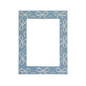 <b>Pastel</b> Blue Bow Ribbon Painted Photo Frame Handcrafted Wooden <b>Decorative</b> Artistic Oval Pattern Tabletop Modern Designer Holder - Product Image 5