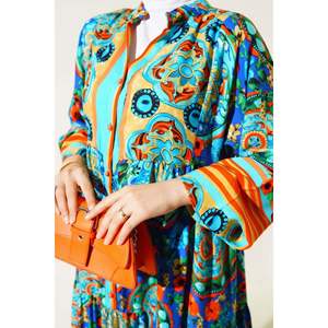 Patterned <b>Buttoned</b> Front Dress Orange - Product Image 3