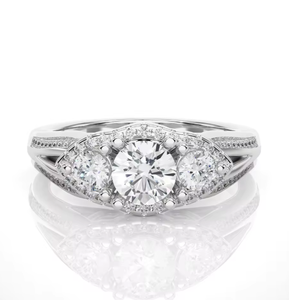 Aniva 18Kt Oro amarillo Anillo de bodas para mujer Halo Tres piedras Redondo Corte brillante Doble fila IGI Anillos de diamantes certificados - Product Image 3