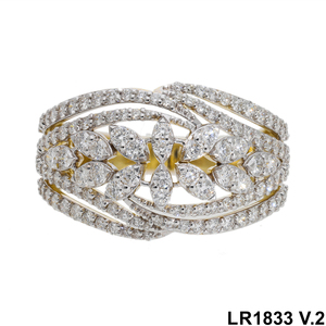 Elegante anillo llamativo de varias filas de oro amarillo de 14 quilates inspirado en flores con diamantes de corte brillante Marquesa anillo de diamantes naturales - Product Image 2
