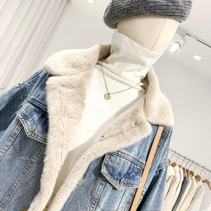 Winter Oversized Denim Jacket Women Thick Faux <b>Fur</b> <b>Lined</b> Warm Jean <b>Coat</b> Fleece Collar Loose Outerwear Streetwear - Product Image 6