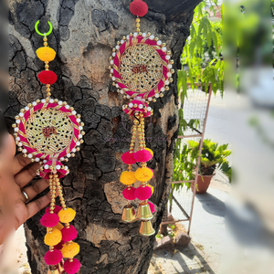 Décorations tendance Shubh Labh avec pompons et clochettes, motifs Chakri, pour la maison et les mariages, décorations Hldi, Mehendi - Product Image 6
