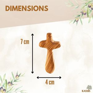 Croix personnalisée en bois d'olivier avec pierre de palme 7 cm, gravée sur mesure, croix de poche chrétienne, fabriquée à la main à Bethléem - Product Image 4