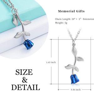 Collar de urna de cremación azul para cenizas, joyería de cremación de flores, colgante de acero inoxidable para mujeres y hombres, tamaño personalizado conmemorativo humano - Product Image 2